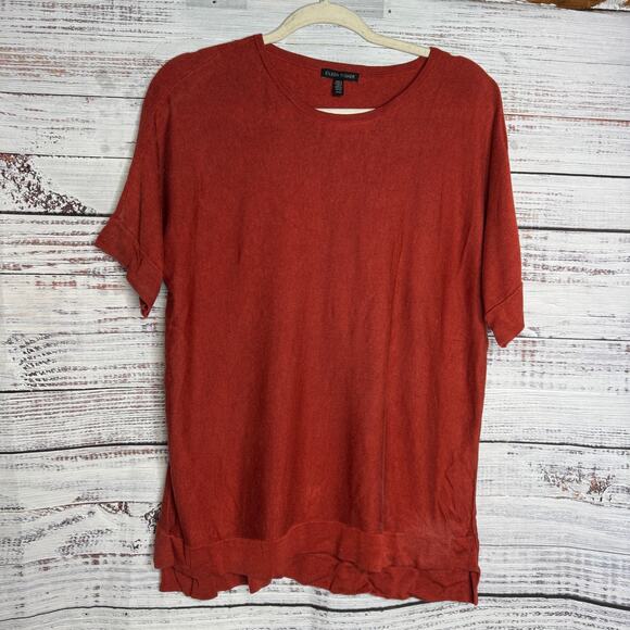 Eileen Fisher Women’s Red Tencel Blend Short Sleeve Knit Top Size M - Picture 1 of 6